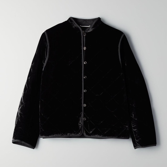 Aritzia Wilfred Lyric Black Velvet Quilted Silk Blend Jacket Size Small - Picture 1 of 10